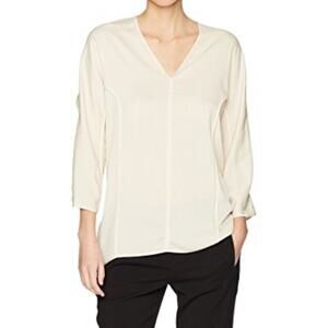 HALSTON HERITAGE Women's V Neck Flowy Silk Georgete in Tan Beige Size XS